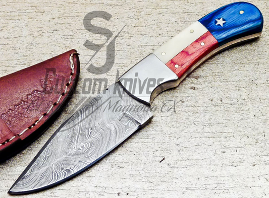 Texas Damascus steel fixed blade /w bone inlay