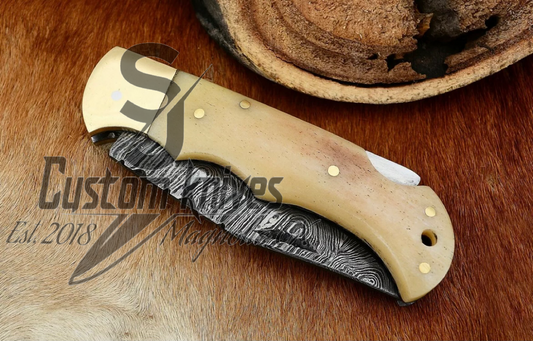 Handcrafted folding pocket knife- Bone