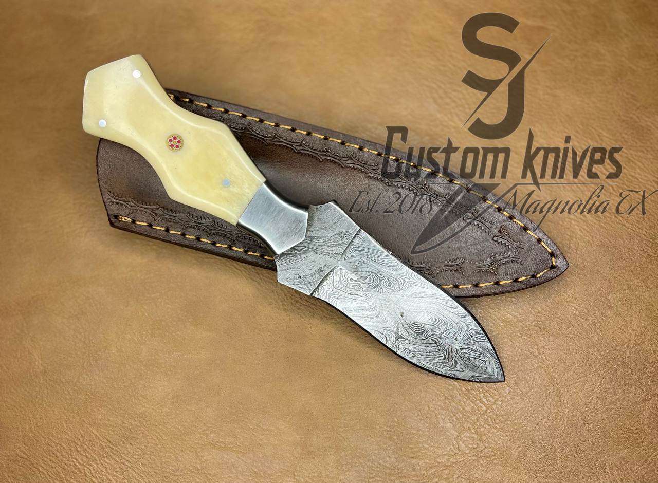 Damascus dual edge dagger- bone