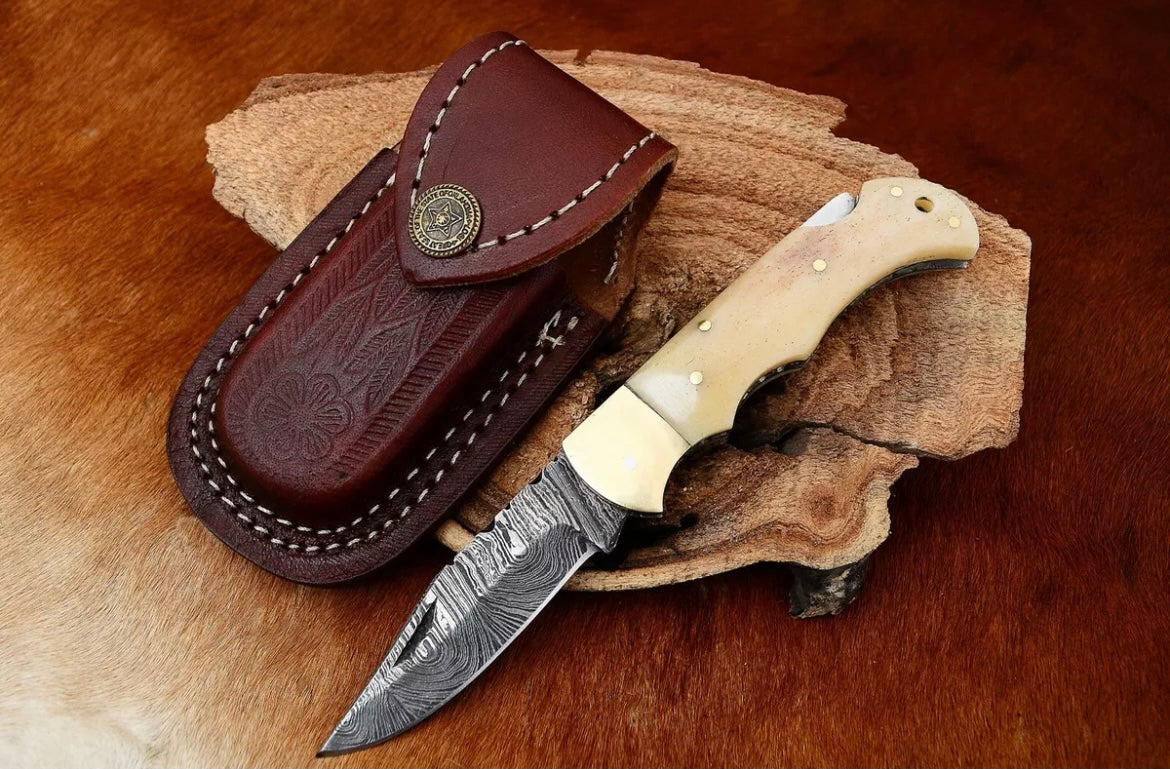 Handcrafted folding pocket knife- Bone