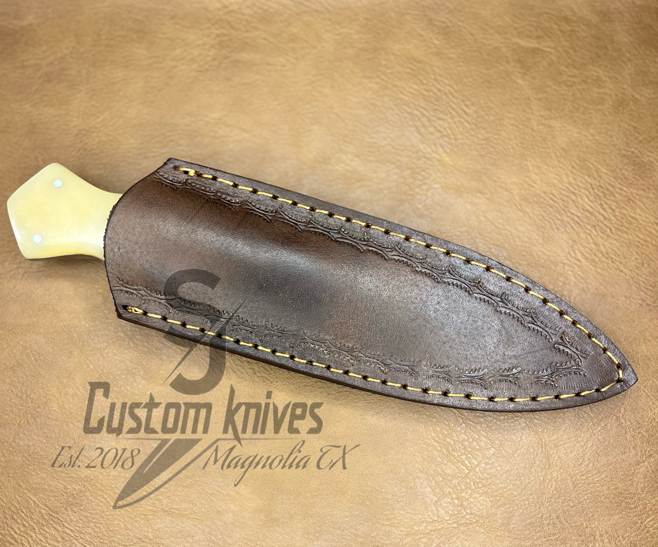 Damascus dual edge dagger- bone