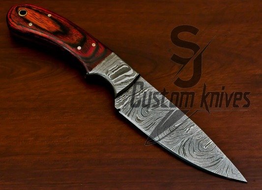 Handcrafted red Pakka Damascus straight blade